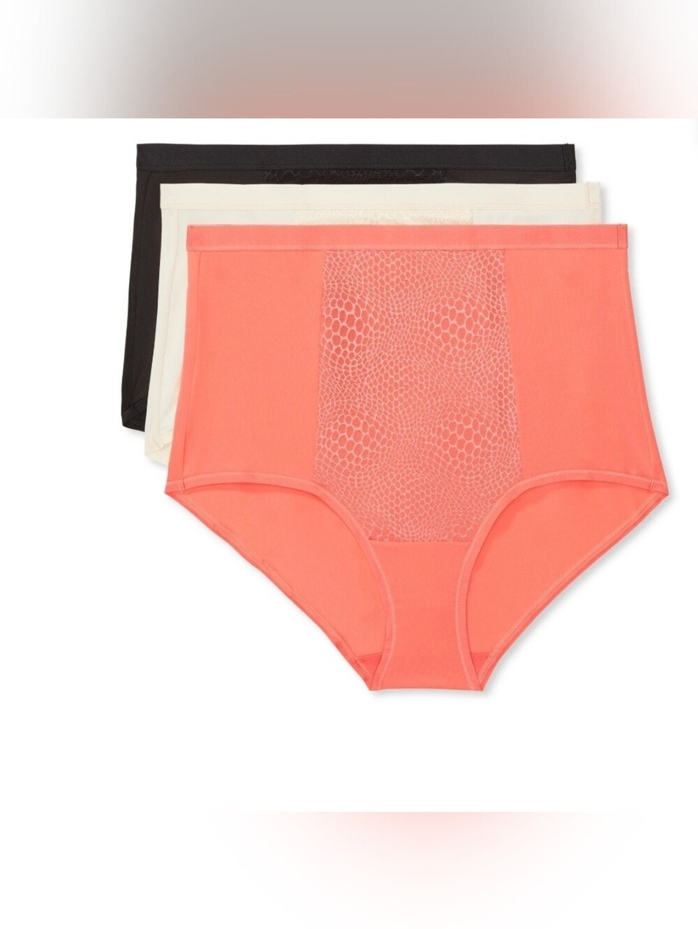 Warners 3-Pack Tummy Smoothing Briefs - Coral, Black, Cream. T15